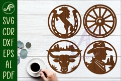 Western Cowboy Coasters SVG, Ranch Rodeo theme 3 Product Image 1