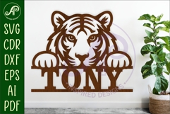 Peeking Tiger Name Sign SVG, Tiger Wall Decor Laser Cut Product Image 1