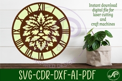 Green man Face clock wall clock laser cut file Product Image 1