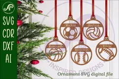 Sports ball Christmas Ornaments, 5designs SVG laser Product Image 1