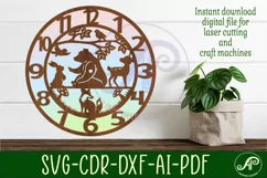 Woodland animal wall clock laser cut files, SVG file. vector Product Image 1
