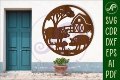 Pigs on the farm scene wall sign, SVG file. Product Image 1