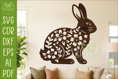 Floral Rabbit Wall Art SVG, Bunny Lover Laser Cut Sign Decor Product Image 1