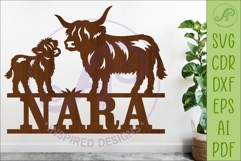 Highland Cow Family Name Sign SVG, Personalized Farm Product Image 1