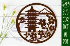 Japanese pagoda wall art sign, SVG file Product Image 1