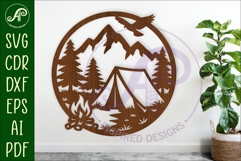 Campfire mountains and forest wall art sign, laser cut Product Image 1