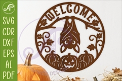 Cute Halloween Bat Welcome Sign SVG Laser Cut File Pumpkin Product Image 1