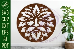 Green Man Circle Wall Art SVG, Greenman Face Laser Cut File Product Image 1