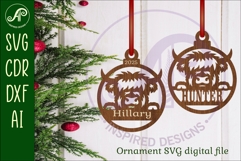Highland cow Christmas Ornament SVG Product Image 1