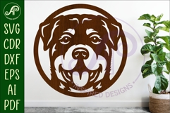 Rottweiler Dog Wall Art SVG Laser Cut Dog Face Circle Sign Product Image 1