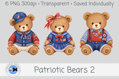 Patriotic Bears Clipart Set 2, 6 PNG Teddy Bears Product Image 2
