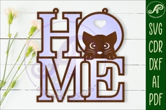 Home word with cat wall art sign, SVG file. vector Product Image 1