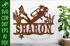 Female Scuba Diver Name Sign SVG, Diving Wall Decor Laser Product Image 1