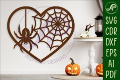 Spider and web Halloween heart laser cut wall sign Product Image 1