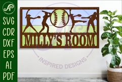 Softball female scene name sign SVG 3 layer laser cut Product Image 1