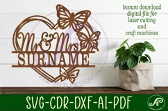 Butterfly wreath Mr and Mrs heart wall sign svg laser Product Image 1