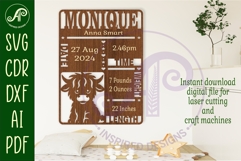 Highland cow Newborn Baby stats, Birth plaque, name Product Image 1
