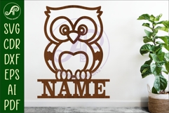 Cute Woodland Owl name sign svg laser cut file Product Image 1