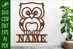Cute Woodland Owl name sign svg laser cut file Product Image 1