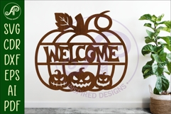 Pumpkin halloween welcome wall sign svg laser cut file Product Image 1