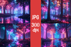 4 forest where trees are made of glass and reflect neon JPG Product Image 1