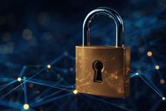 A glowing padlock symbolizing cybersecurity and digital data Product Image 1