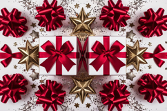 Red-bowed Christmas gifts surrounded by gold stars and red Product Image 1