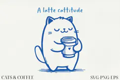 Cat & Coffee Doodle lineart Clipart SVG | PNG | EPS Product Image 1