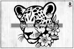 Floral Leopard SVG, Wild Animal Portrait Cut File Product Image 1