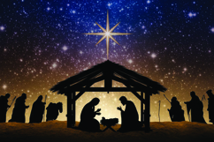 Silhouette of the nativity scene with a bright star and gold Product Image 1