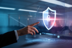 A hand touching a digital shield with a lock symbol, Product Image 1