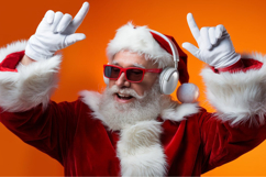 Santa Claus in sunglasses and headphones, raising arms Product Image 1