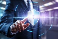 A hand touching a digital shield with a lock symbol, Product Image 1