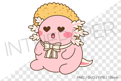 Pink axolotl in love with a cute straw hat PNG Clipart Product Image 1