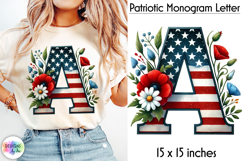 Patriotic Floral Alphabet Clipart, Patriotic Monogram PNG Product Image 1