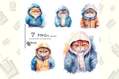 watercolor grumpy fat cat in hood clipart bundle sublimation Product Image 1