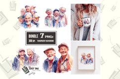 watercolor old man character clipart bundle sublimation png Product Image 1
