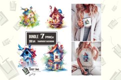 watercolor bird house cartoon clipart bundle sublimation Product Image 1