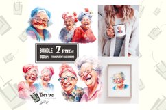 watercolor happy funny old lady clipart bundle sublimation Product Image 1