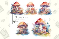 watercolor mushroom house clipart bundle sublimation pod Product Image 1
