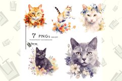 watercolor flower cat portraits clipart bundle png pod Product Image 1