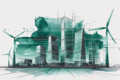 A futuristic eco-city skyline with skyscrapers and wind Product Image 1