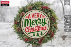 A Very Merry Christmas SVG | Christmas Round Sign SVG | Xmas Product Image 1