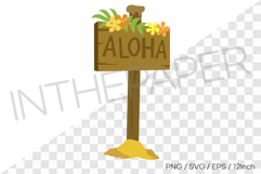 A wooden sign decorated with flowers and written Aloha PNG Product Image 1
