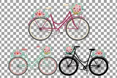 Coral and burgundy red floral bicycles clip art, floral bike Product Image 2