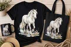 White Horse Watercolor PNG | Elegant Horse Sublimation Product Image 1