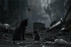 Silent companions, cats contemplating in the rain Product Image 1