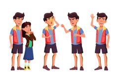 Asian Teen Boy Poses Set Vector. Activity Product Image 1