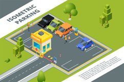 Isometric illustrations of urban paid parking with various c Product Image 1