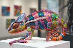 Colorful beaded chameleon sculpture on display Product Image 1